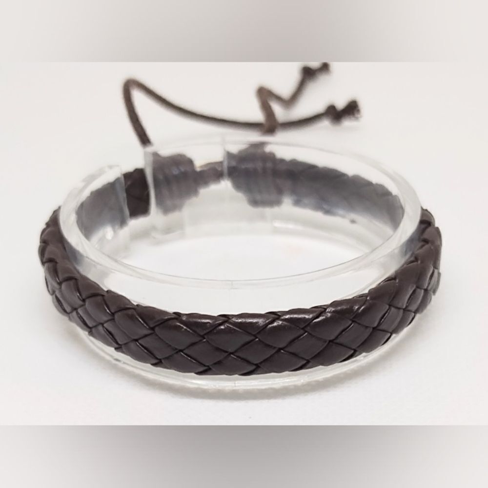 Men's bracelet leather braided brown new e38